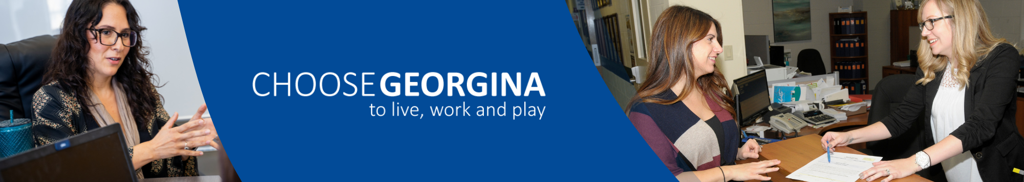 Business people working with the text Choose Georgina to live, work and play